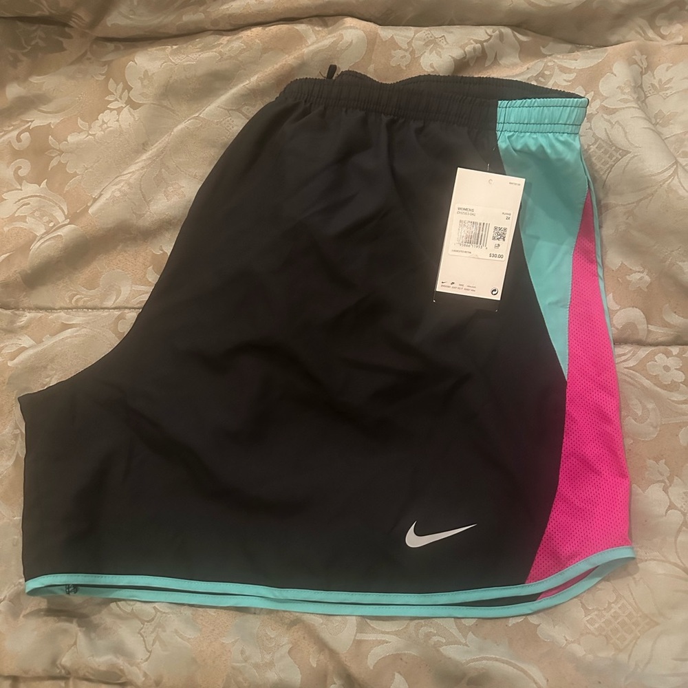 Nike Black Shorts with Teal Trim and Pink Side Panel